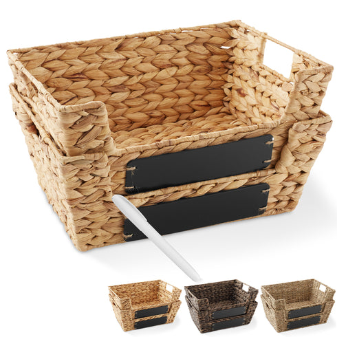 (Set of 2) Pantry Baskets with Handles and Chalkboard Labels, Hyacinth or Seagrass